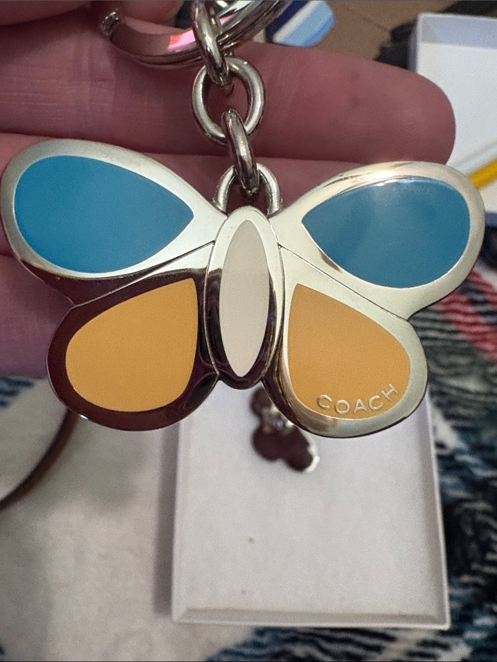 Coach Butterfly Keychain in Teal and Mustard - Picture 4 of 4